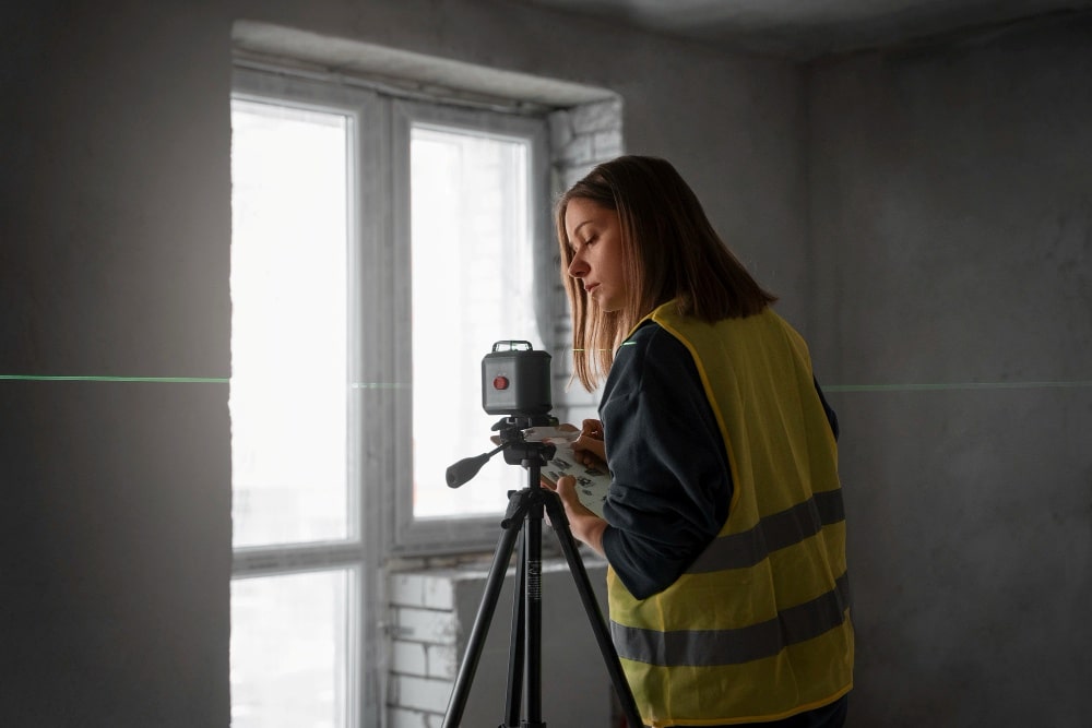 A surveyor from LPD Surveys conducting an indoor 3D laser scanning survey in Perth