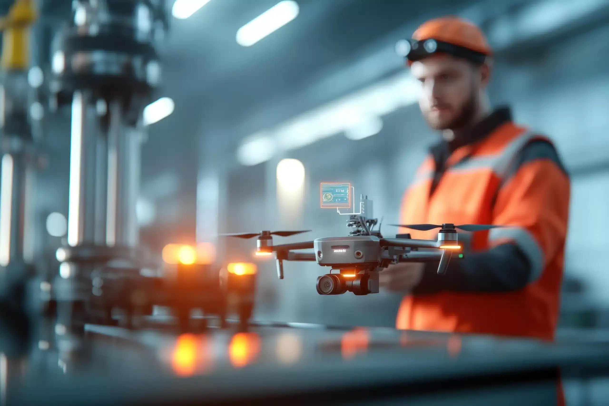 Industrial worker using drone for factory inspection in Perth